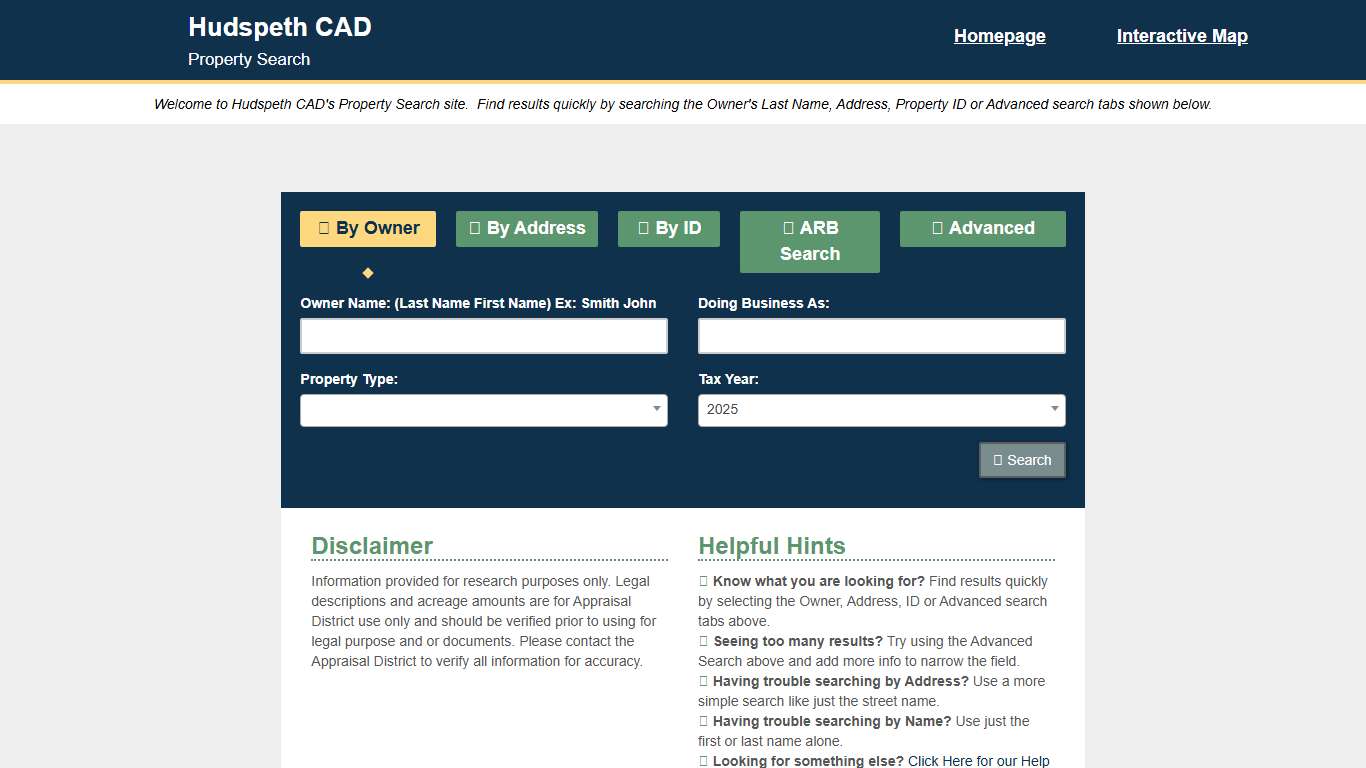 Hudspeth CAD Property Search